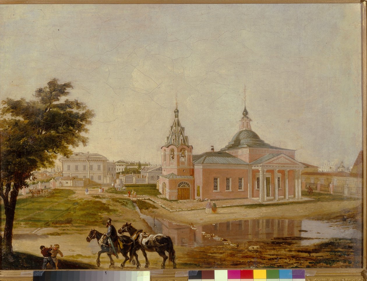 Kirken af ​​Rzhev-ikonet for den hellige Guds moder, i Moskva. Anonymt maleri, olie på lærred, midten af ​​1800-tallet. russisk kunst af School Russian