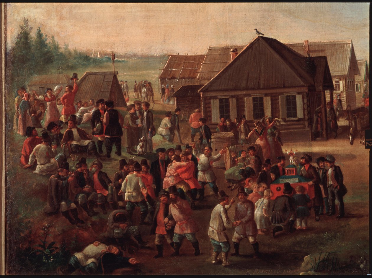 Offentlige festligheder i landsbyen Alexeevskoye. Maleri af en russisk mester, olie på lærred, midten af ​​1800-tallet. Statens Tretyakov-galleri, Moskva. af School Russian