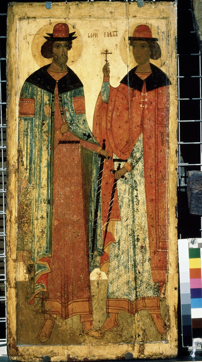 ""De hellige Boris og Gleb, sønner af Vladimir I af Kiev"" Russisk ikon. Maleri på træ omkring 1450. Statens Tretyakov Galleri, Moskva af School Russian