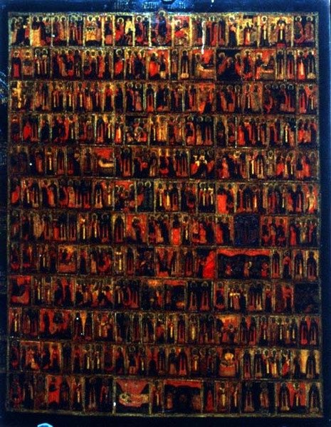 Menologi fra marts til august, Moskva skole (tempera på panel) af School Russian
