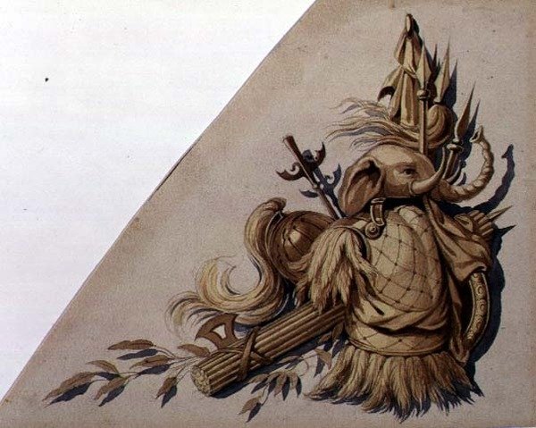 Neo-Classical Trophies of Arms: Indien, ca. 1825 (akvarel på papir) af School Russian