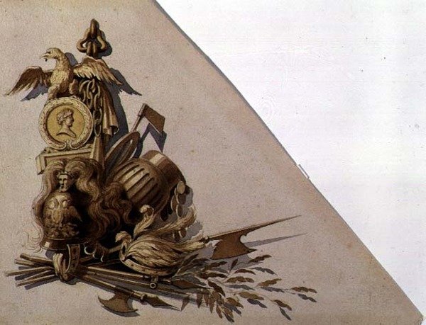 Neo-Classical Trophies of Arms, Rusland, ca. 1825 (akvarel på papir) af School Russian