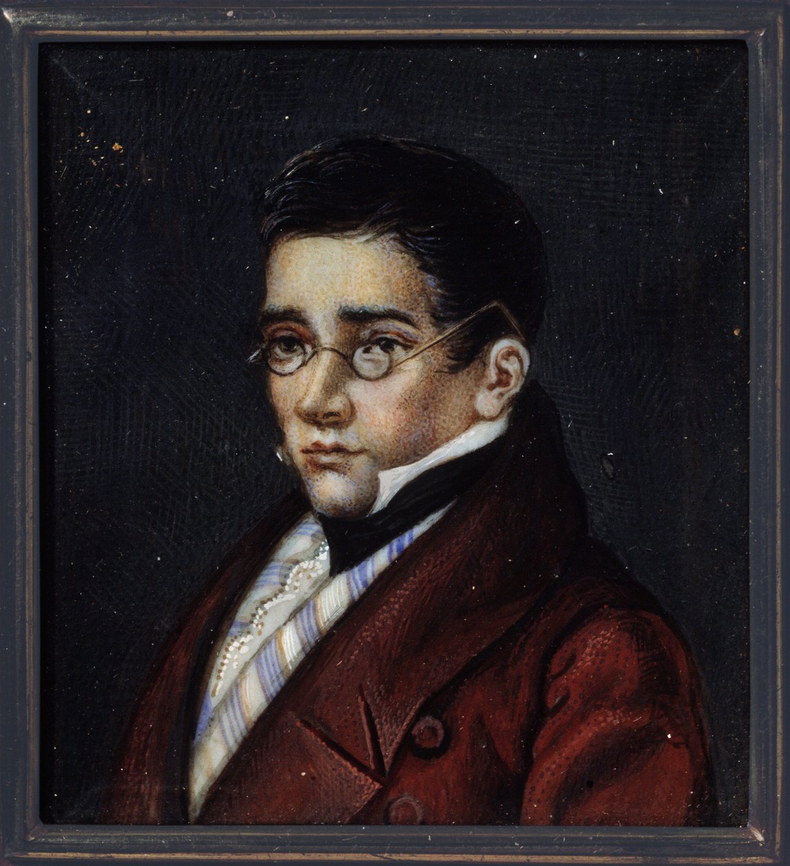 Portræt af dramatikeren Alexander Sergeyevich Griboiedov (Alexander S. Griboyedov) (1795-1829). Værk af en russisk mester, akvarel og gouache på horn, ca. 1820. Russisk kunst af School Russian