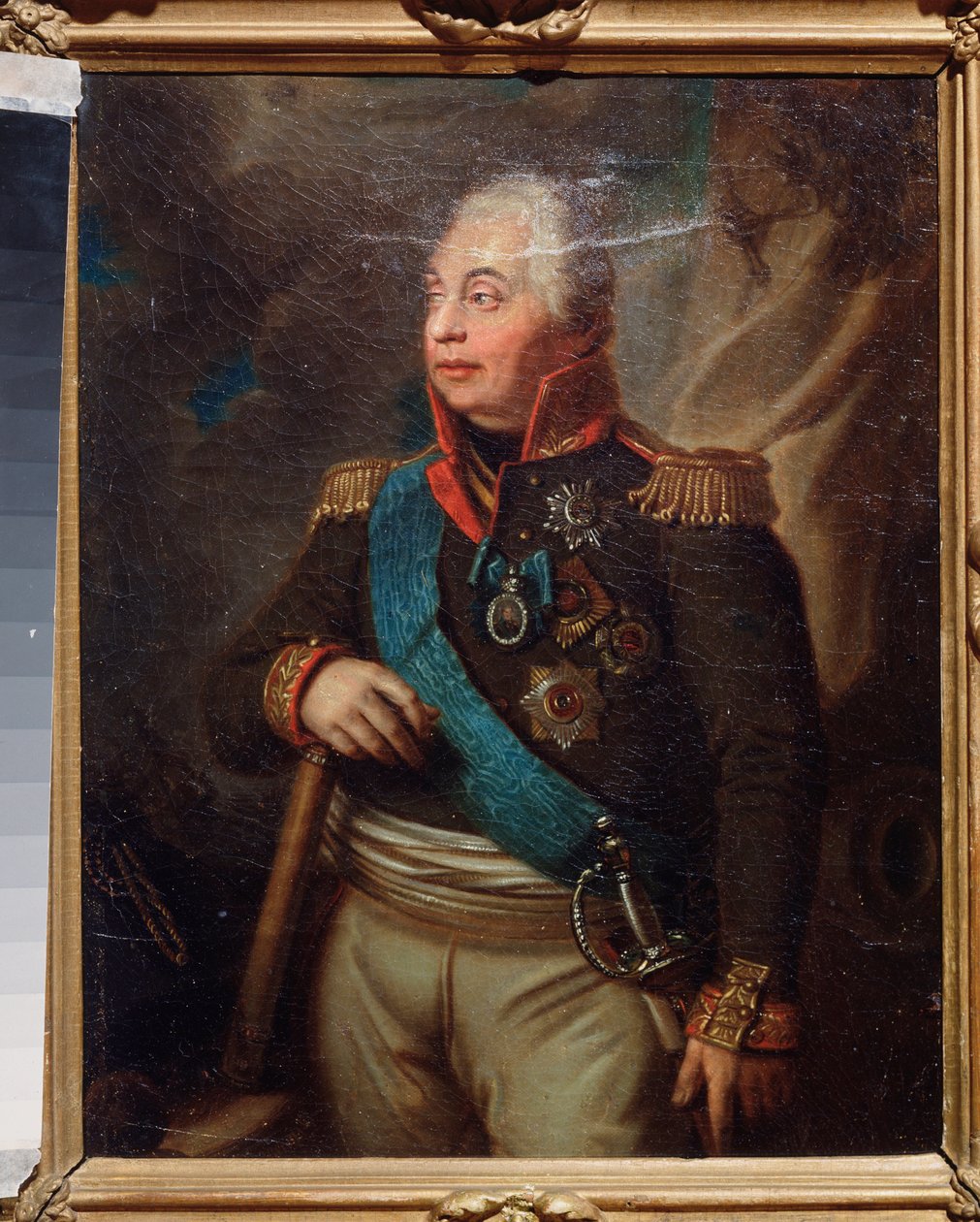 Portræt af marskal prins Mikhail Kutuzov (M. Golenishchev-Koutuzov (Golenishchev Kutuzov) (1745-1813).(General-in-chief for hærene i Rusland, under det russiske felttog (1812) af Napoleon Bonaparte (1769-1821). Maleri af en russisk mester, i dag af School Russian
