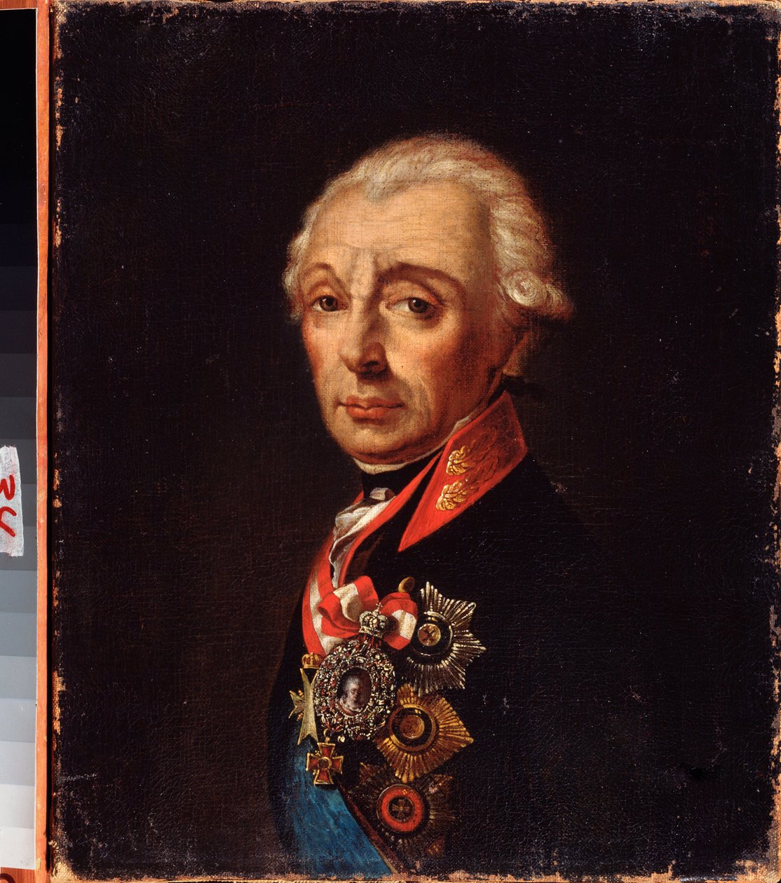 Portræt af marskal generalissimo prins Alexander Suvorov (1729-1800). Maleri af en russisk mester, olie på lærred, slutningen af ​​1700-tallet. Far Eastern Art Museum, Khabarovsk (Rusland). af School Russian