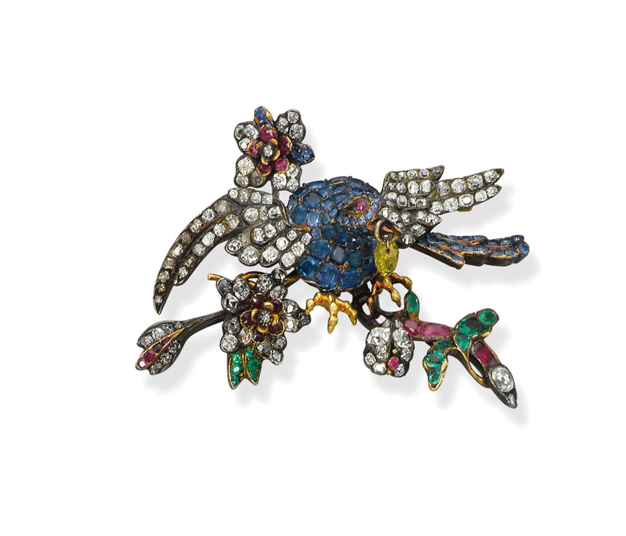 Sjælden ørnebroche med flere ædelstene, ca. 1750 (diamanter, smaragder, rubiner, safirer, sølv og guld) af School Russian