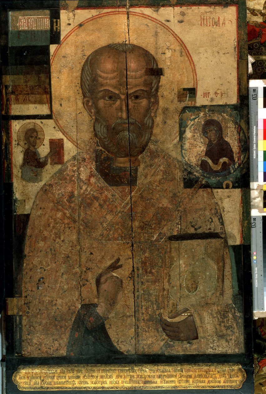 ""repræsentation af Saint Nicolas of Myra eller Bari (270-345)"" Russisk ikon. Maleri på træ fra slutningen af ​​1300-tallet. Statens Tretyakov-galleri, Moskva af School Russian