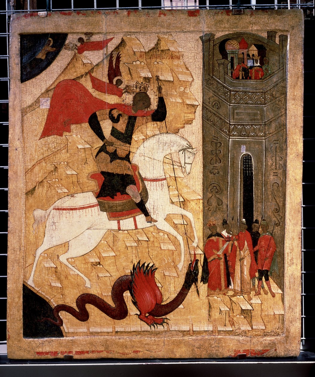 ""Repræsentation af Sankt Georg og dragen"" Russisk ikon. Maleri på træ fra 1400-tallet. Statens Tretyakov-galleri, Moskva af School Russian