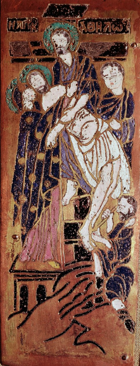 Russisk kunst, aflejringen, emalje fra det 16. århundrede Madrid, Museo Lazaro Galdiano af School Russian
