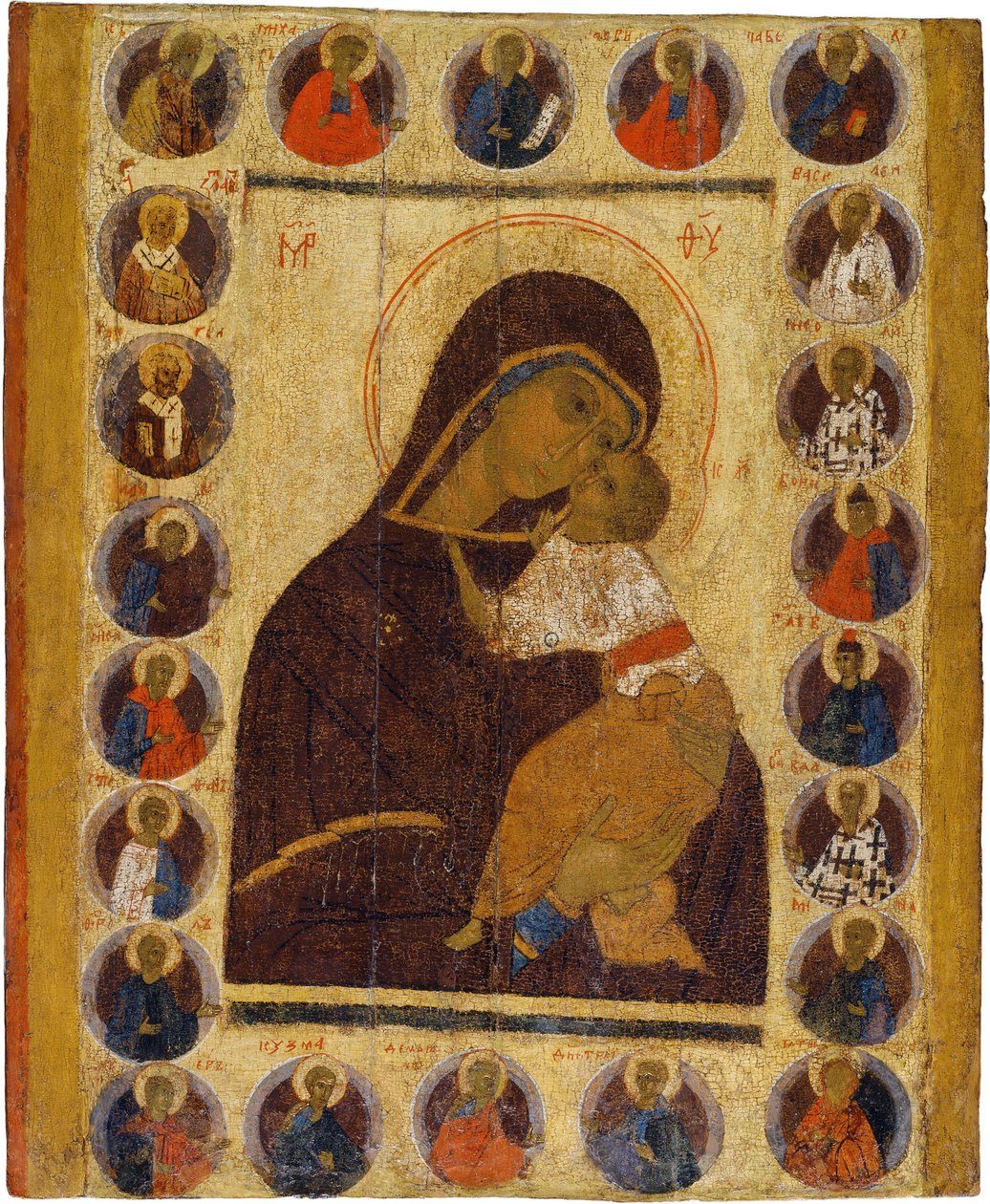 Russisk ikon: Vor Frue af Ømhed med udvalgte hellige. Tempera på panel, anden halvdel af det 15. århundrede, Museum for historie og kunst, Suzdal af School Russian