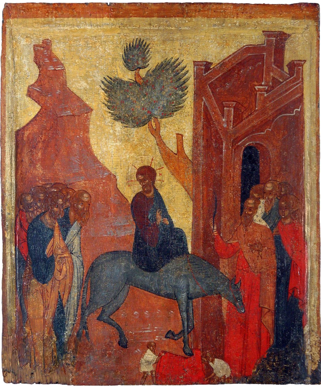 Russisk ikon: Kristi indtog i Jerusalem. Tempera på panel, anden halvdel af det 15. århundrede, Museum for historie og kunst, Suzdal af School Russian
