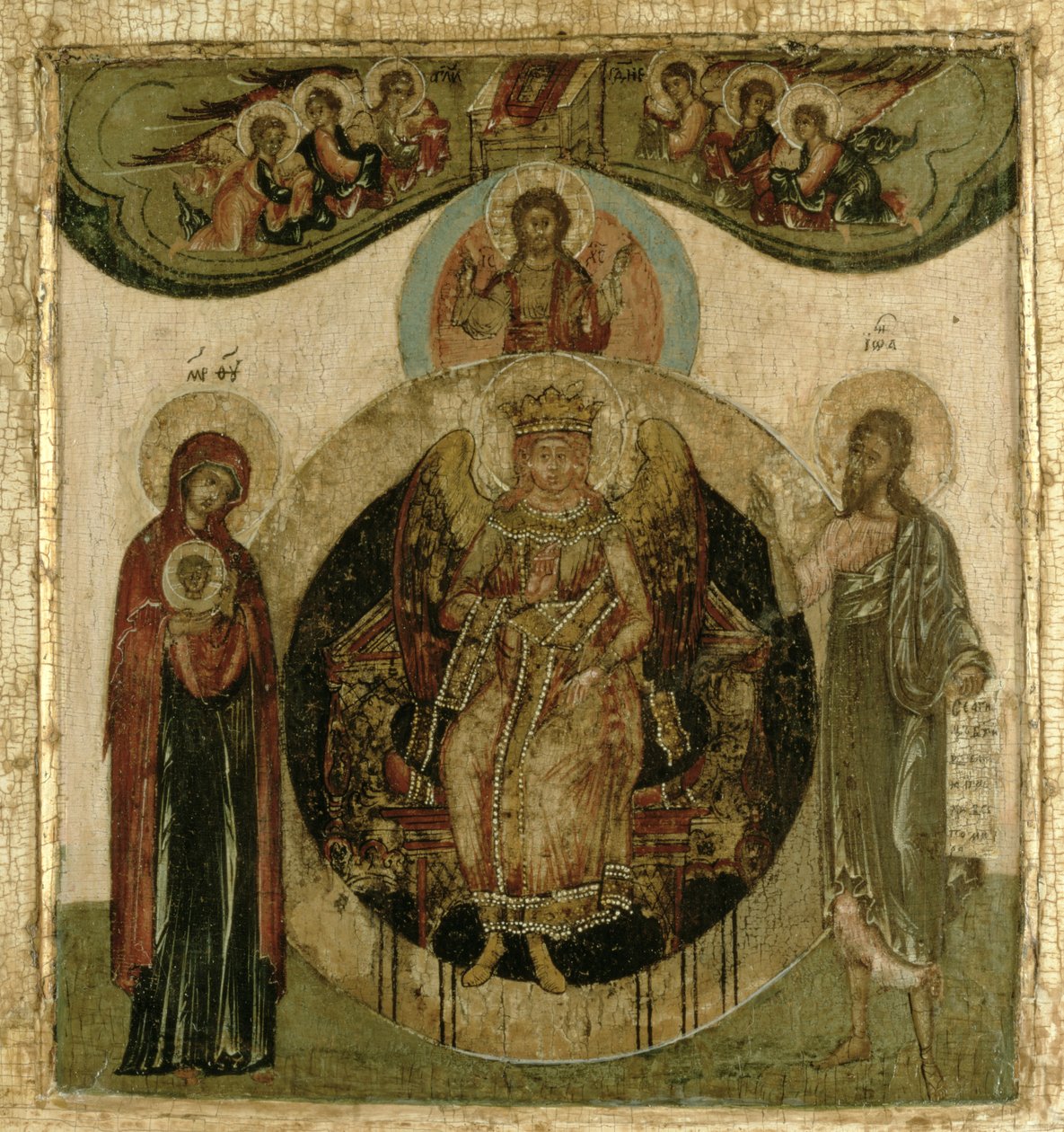 Russisk ikon af Sophia, den hellige visdom, der troner i form af en fyrig bevinget engel (panel) af School Russian