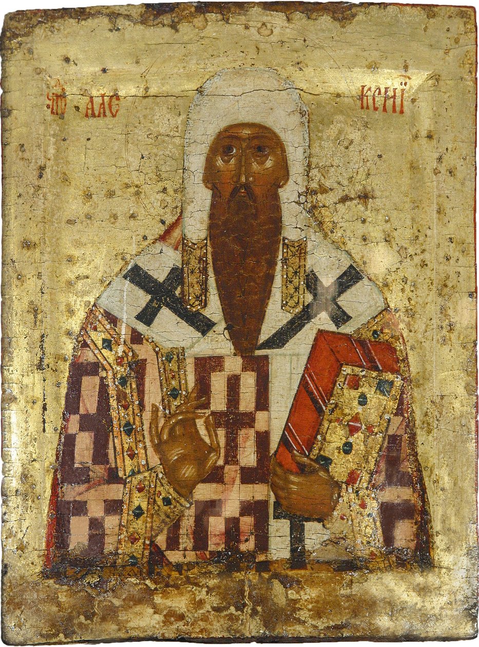 Saint Alexis, metropolit de Moscou (1292-1378) - Russisk ikon: Saint Metropolit Alexius. Tempera på panel, anden halvdel af det 15. århundrede, Museum for historie og kunst, Suzdal af School Russian