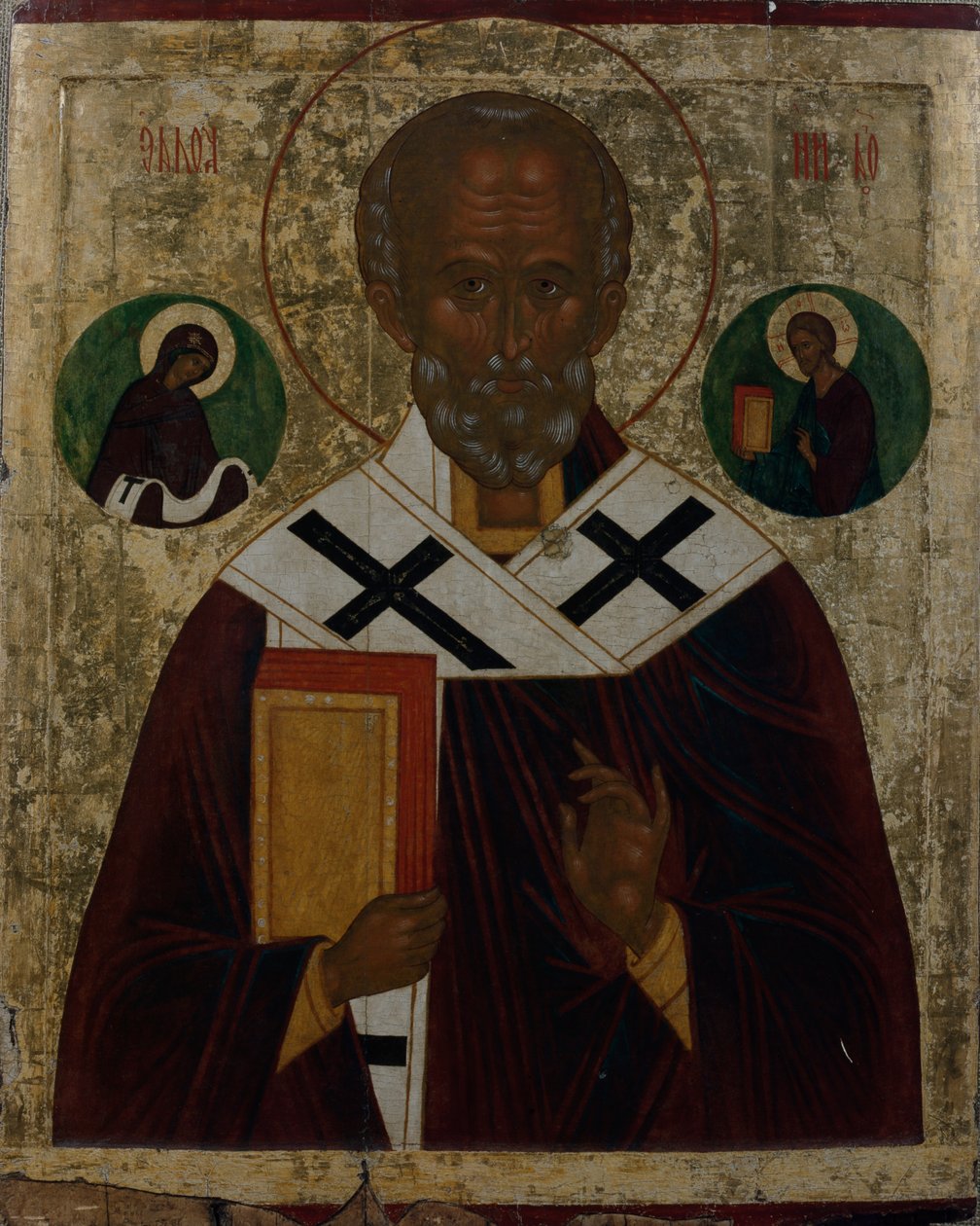 Saint Nicholas, ca. 1700 (olie på panel) af School Russian