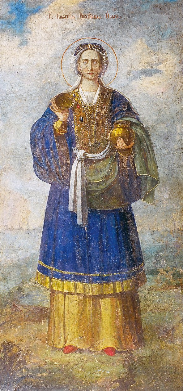 Sankt Olga, prinsesse af Kiev, ca. 1700 (fresko) af School Russian