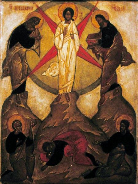 Kvalen i haven (tempera og bladguld på panel) af School Russian