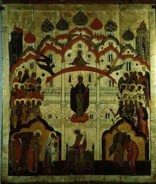 Forbønen, fra Forbønskirken i Karelen (tempera på panel) af School Russian