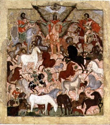 Ærkeenglen Michaels mirakel, russisk ikon, slutningen af det 17.-begyndelsen af det 18. århundrede (tempera på panel) af School Russian