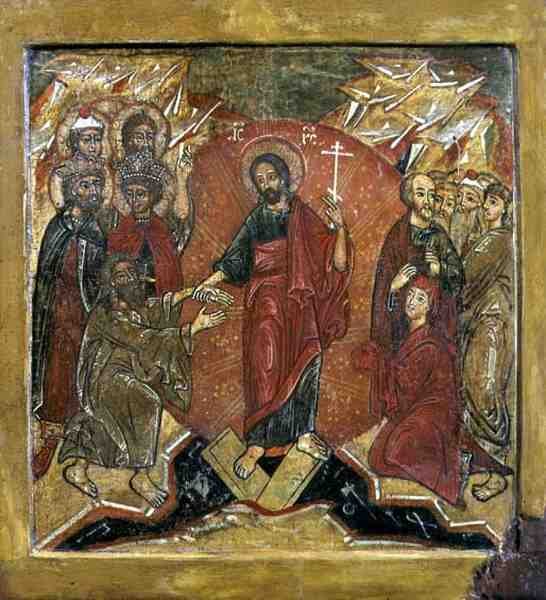 The Resurrection and The Descent into Hell (Anastasis) (tempera på panel) af School Russian