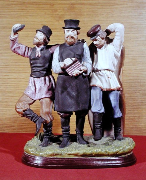 Tre berusede Moujiks, lavet af Gardner Factory, Moskva, ca. 1860-70 (porcelæn) af School Russian