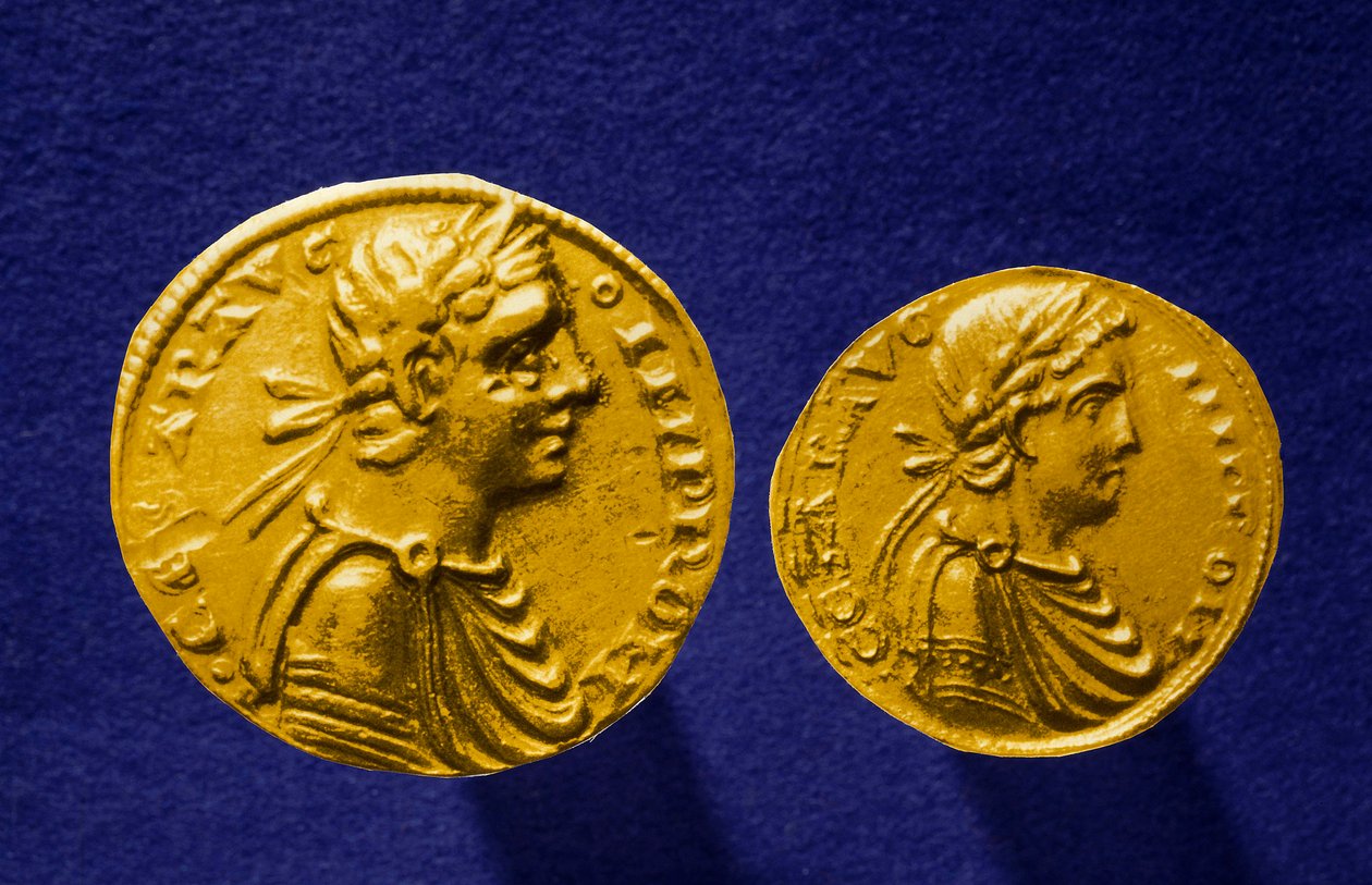 Guldmønter fra Sicilien med afbildet af Frederik II af Hohenstaufen (1194-1250), tysk kejser. 1231 Privat samling af School Sicilian