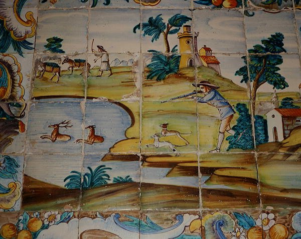 Azulejos-fliser, der forestiller en jæger, der skyder hjorte (keramik) af School Spanish