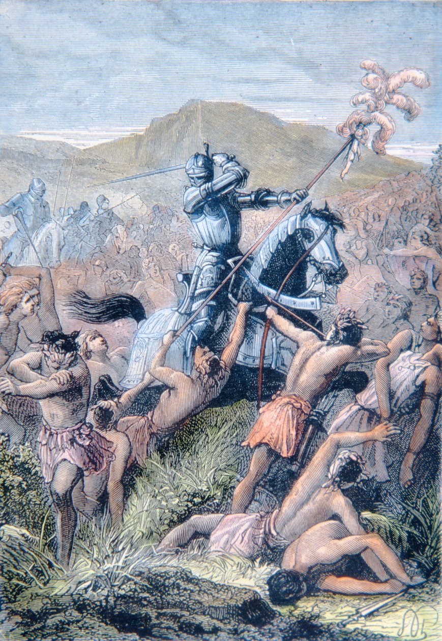 Hernan Cortes i slaget ved Otumba, Mexico af School Spanish