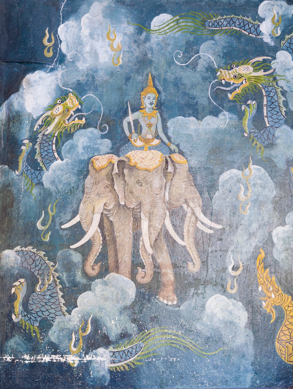 Freske, der viser en scene fra Buddhas liv, Wat Phra That Doi Suthep-templet (freske) af School Thai