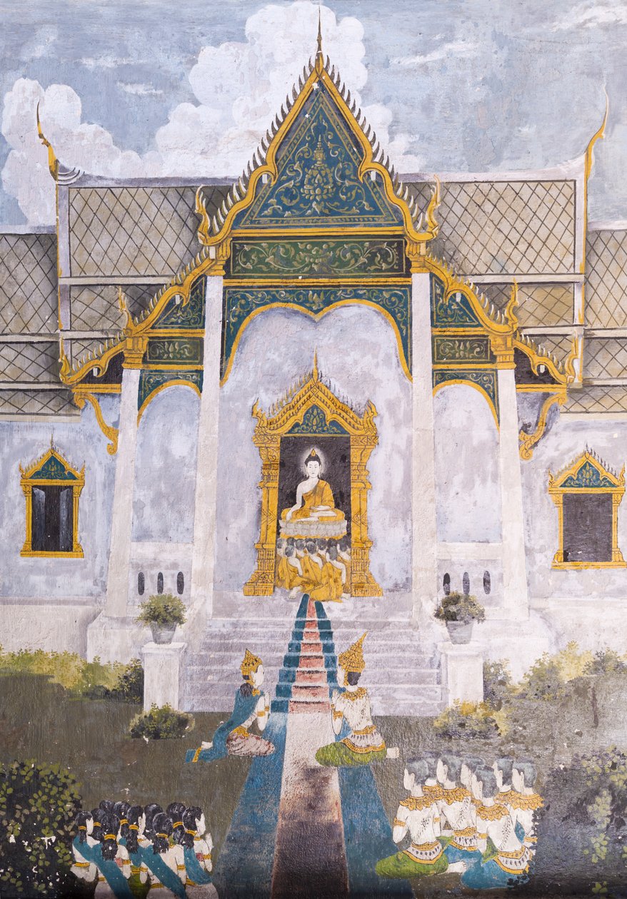 Fresko, der viser en scene fra Buddhas liv, Wat Phra That Doi Suthep-templet af School Thai