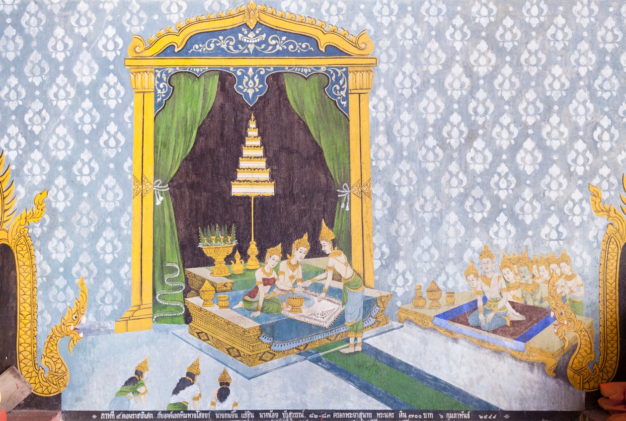 Fresko, der viser en scene fra Buddhas liv, Wat Phra That Doi Suthep-templet af School Thai