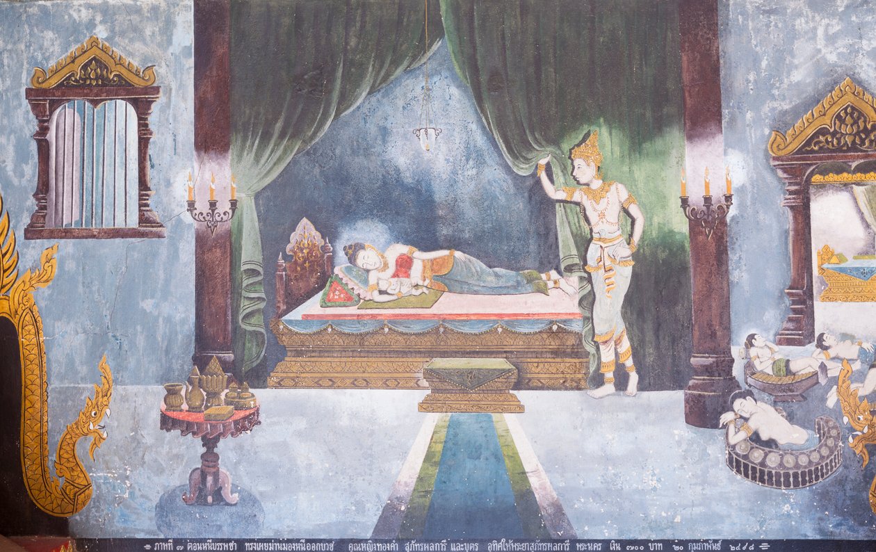 Fresko, der viser en scene fra Buddhas liv, Wat Phra That Doi Suthep-templet af School Thai
