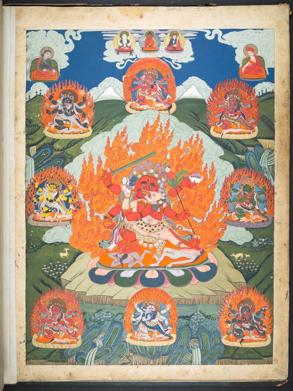 Tilføje. Eller. 3047  En af 12 tegninger, der viser tibetanske guddomme af en tibetansk kunstner, sandsynligvis i Lhasa, ca. 1800    (gouache på papir) af School Tibetan