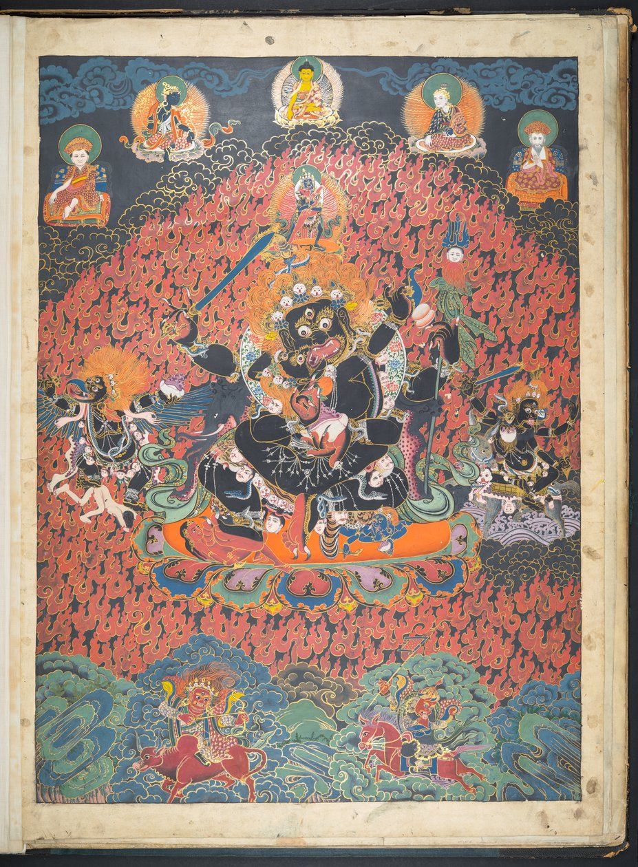 Tilføje. Eller. 3049 En af 12 tegninger, der viser tibetanske guddomme af en tibetansk kunstner, sandsynligvis i Lhasa, ca. 1800    (gouache på papir) af School Tibetan