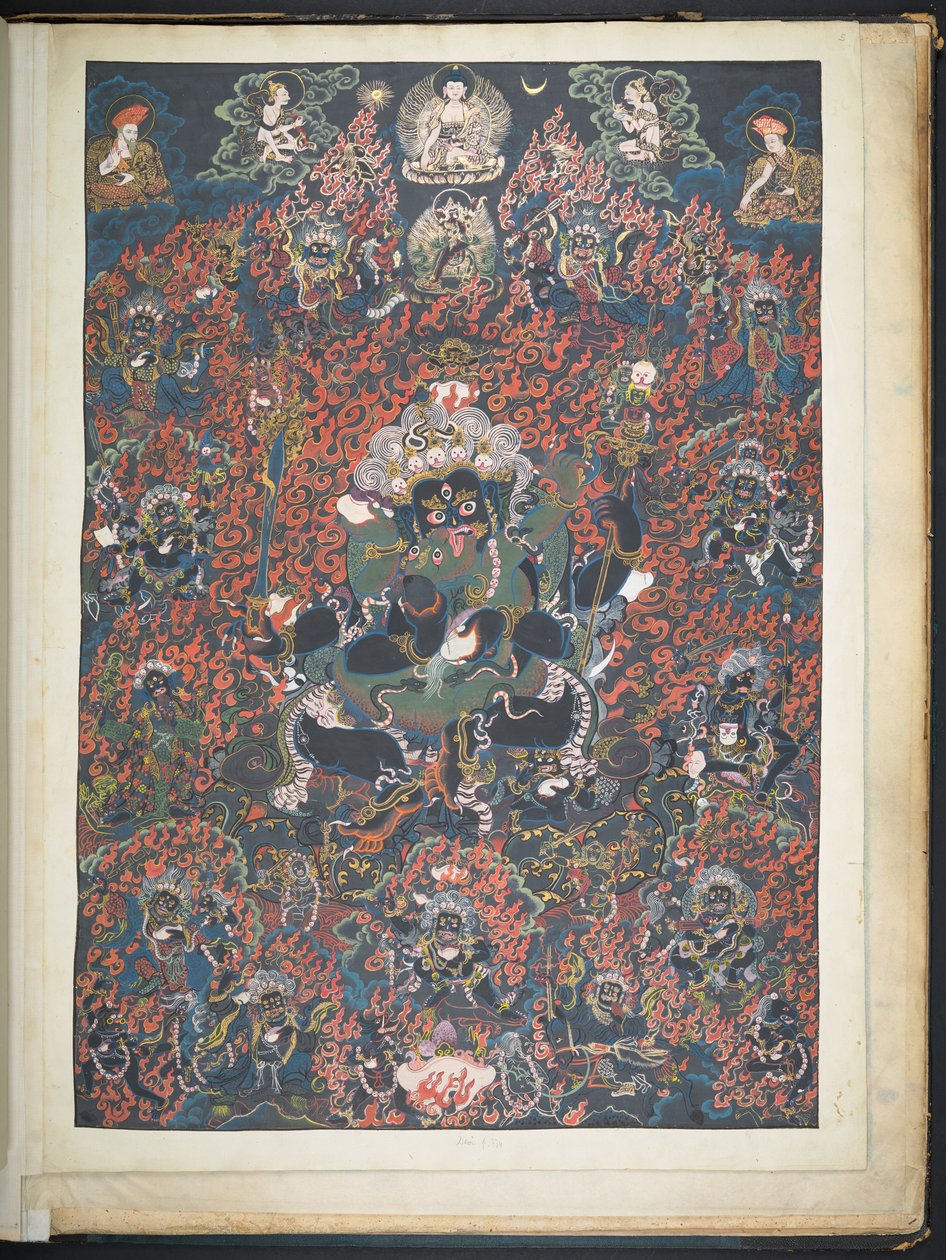 Tilføje. Eller. 3051    En af 12 tegninger, der viser tibetanske guddomme af en tibetansk kunstner, sandsynligvis i Lhasa, ca. 1800    (gouache på papir) af School Tibetan