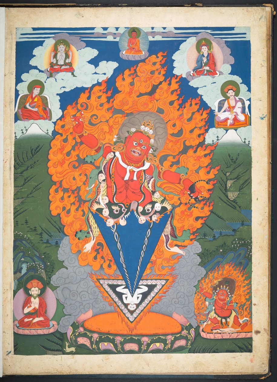 Tilføje. Eller. 3052  En af 12 tegninger, der viser tibetanske guddomme af en tibetansk kunstner, sandsynligvis i Lhasa, ca. 1800    (gouache på papir) af School Tibetan