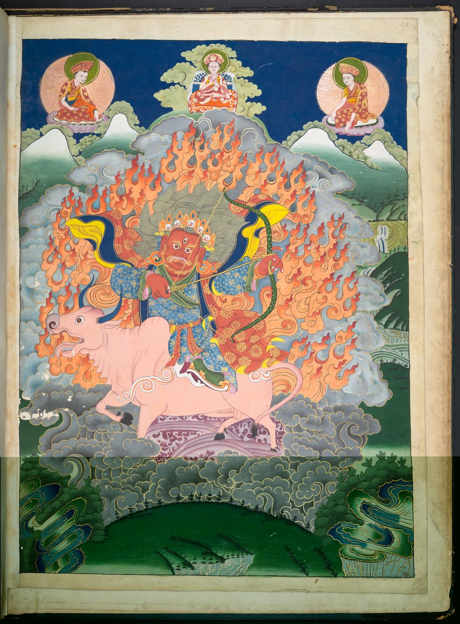 Tilføje. Eller. 3054    En af 12 tegninger, der viser tibetanske guddomme af en tibetansk kunstner, sandsynligvis i Lhasa, ca. 1800    (gouache på papir) af School Tibetan