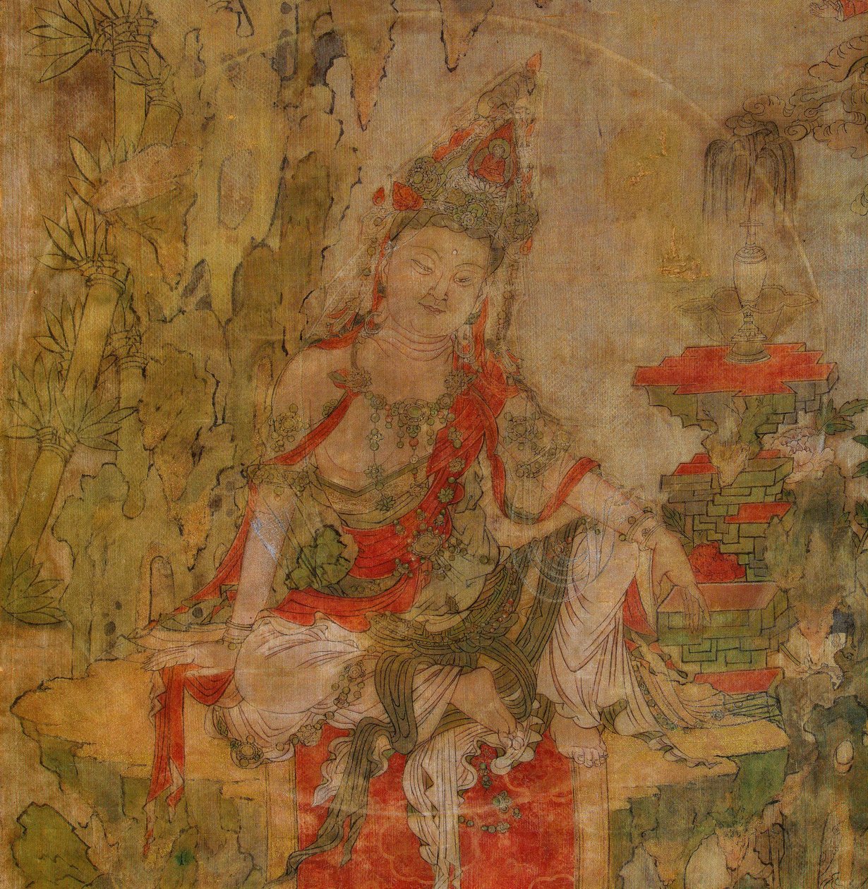 Tibetansk kultur: Vand og måne Kuan-Yin (Guanyin). Tempera på silke, størrelse: 101,5x59,5, begyndelsen af 1100-tallet, State Hermitage, St. Petersburg af School Tibetan