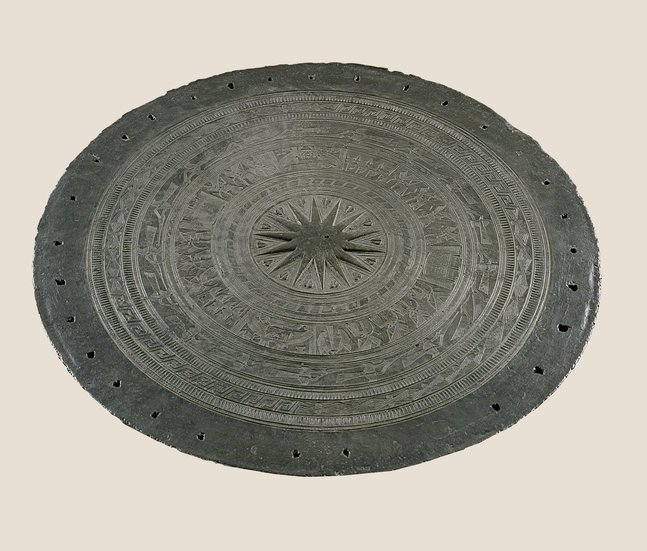 Detalje af toppen af Dong Son-tromme, 2.-1. århundrede f.Kr. (bronze) af School Vietnamese