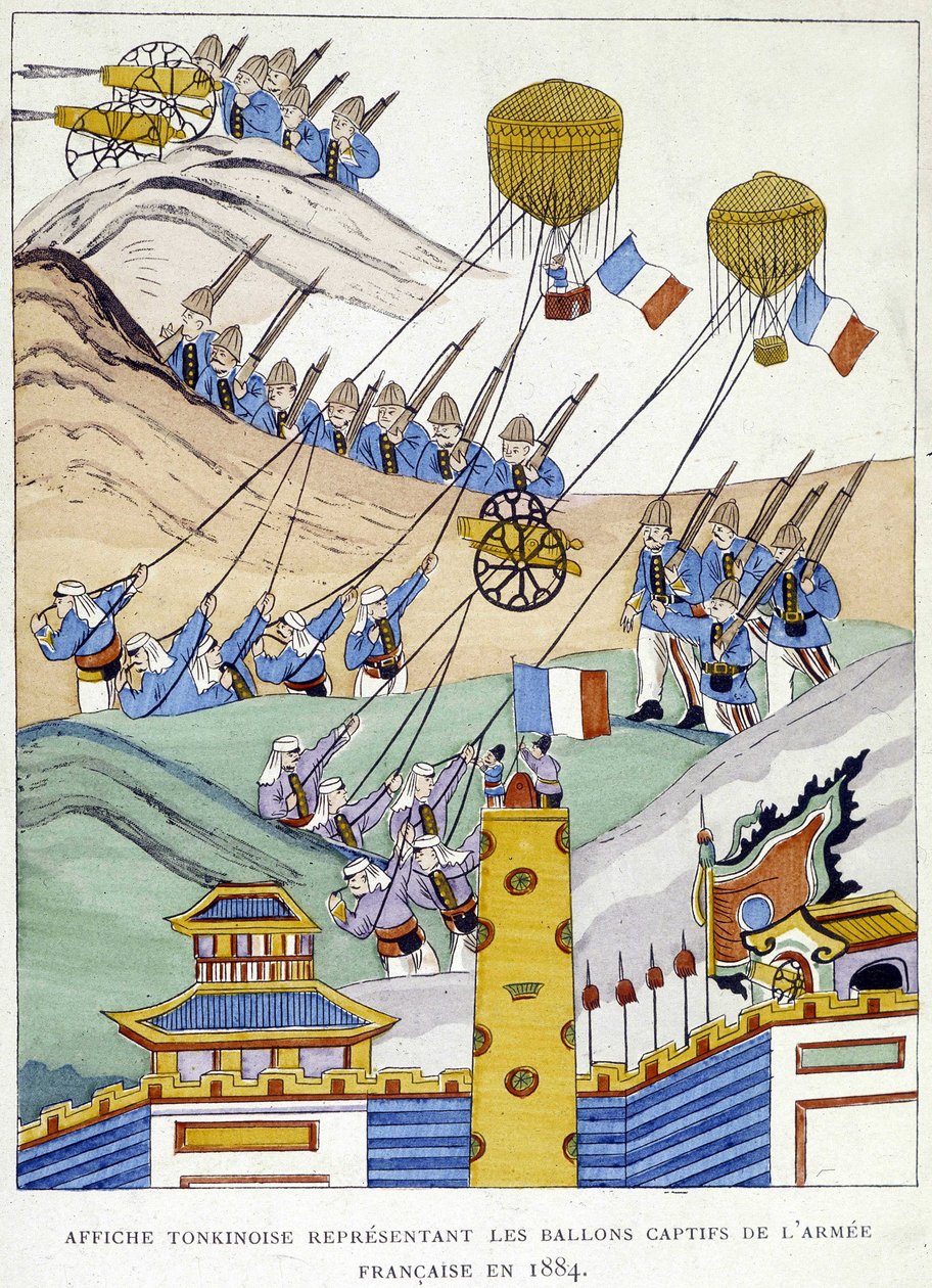 Tonkinesisk plakat, der viser den franske hærs balloner i 1884. af School Vietnamese