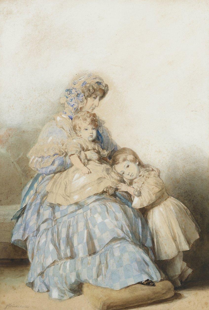 Dronning Maria Amalia af franskmændene, med børn af prins Louis, hertug af Nemours, 1845 af School of Franz Xaver Winterhalter