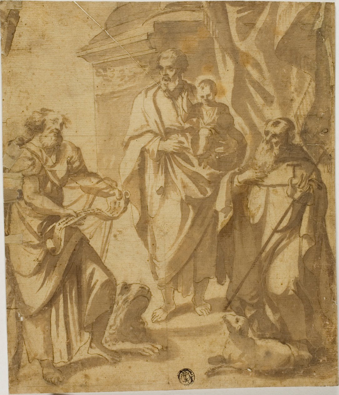 Saint Joseph and Christ Child, med de hellige Markus og Anthony af School of Guido Reni
