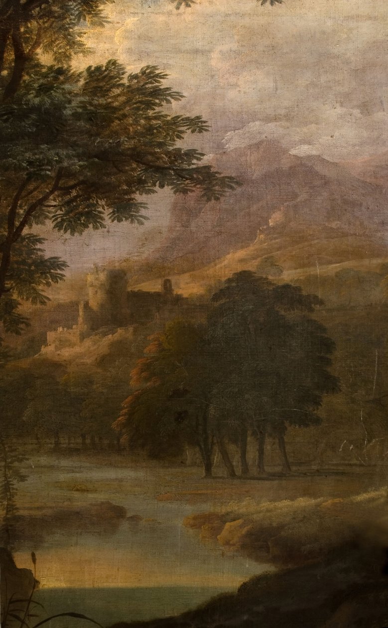 Landskab med slot i afstand, 1725. af School of Jacques Rousseau