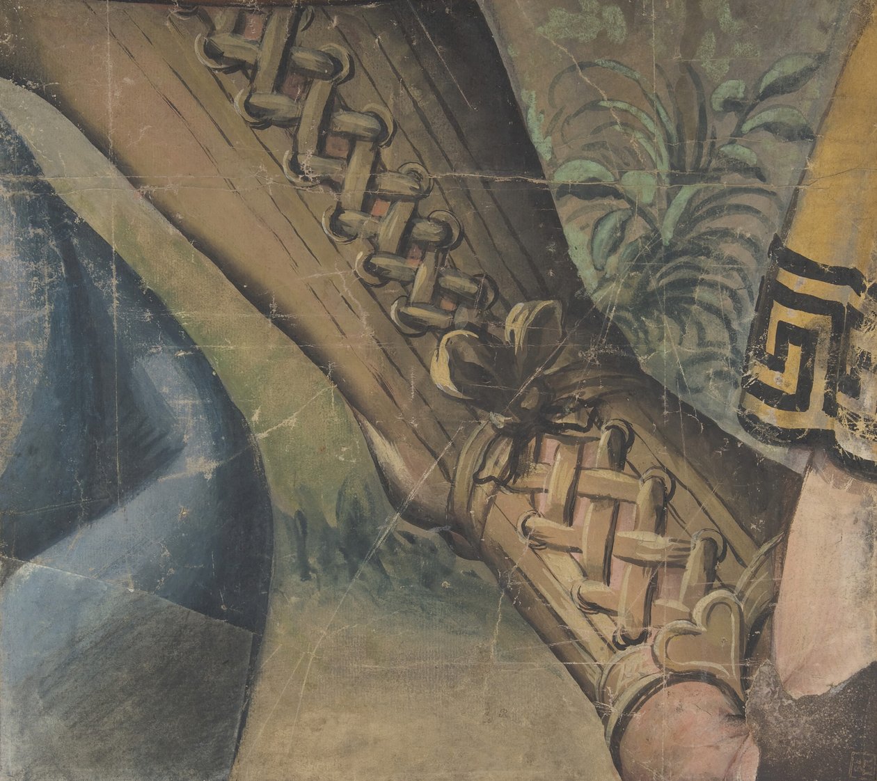 Fragment of a Tapestry Cartoon: Foot in a Buskin, Draperi, and a Plant, 1500-1550. af School of Raphael.
