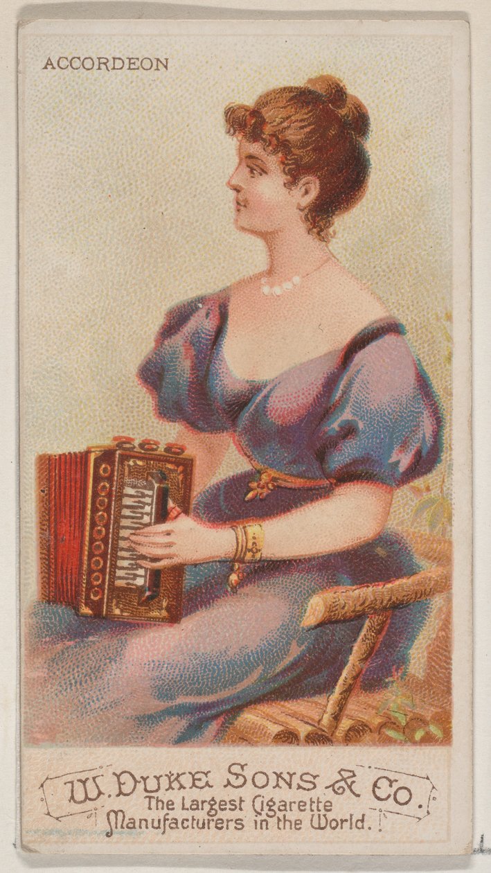 Harmonika, fra Musical Instruments-serien N82 til Duke-cigaretter, 1888., 1888. af Schumacher and Ettlinger