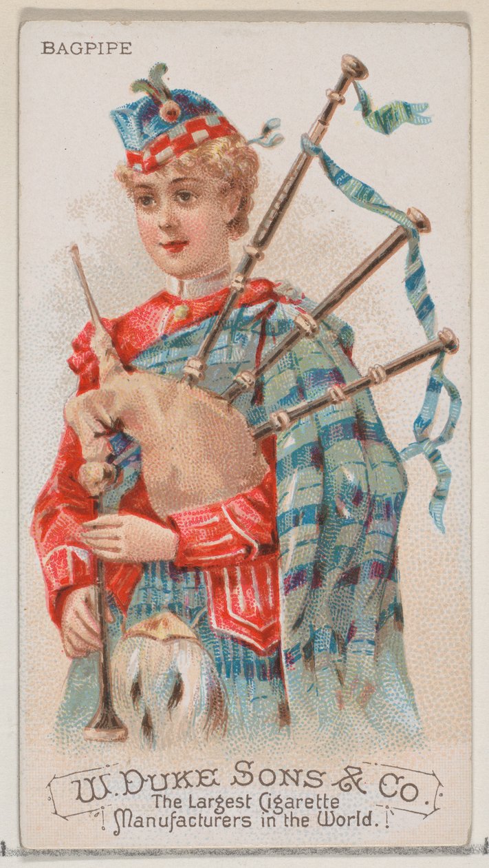 Sækkepibe, fra Musical Instruments-serien N82 til Duke-cigaretter, 1888., 1888. af Schumacher and Ettlinger