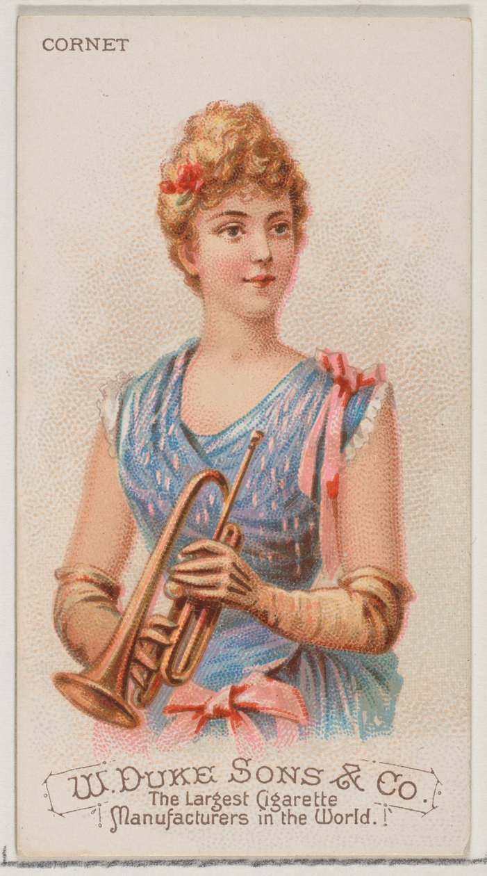 Cornet, fra Musical Instruments-serien N82 til Duke-cigaretter, 1888., 1888. af Schumacher and Ettlinger