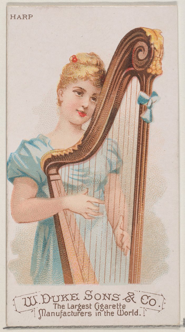 Harpe, fra Musical Instruments-serien N82 til Duke-cigaretter, 1888., 1888. af Schumacher and Ettlinger
