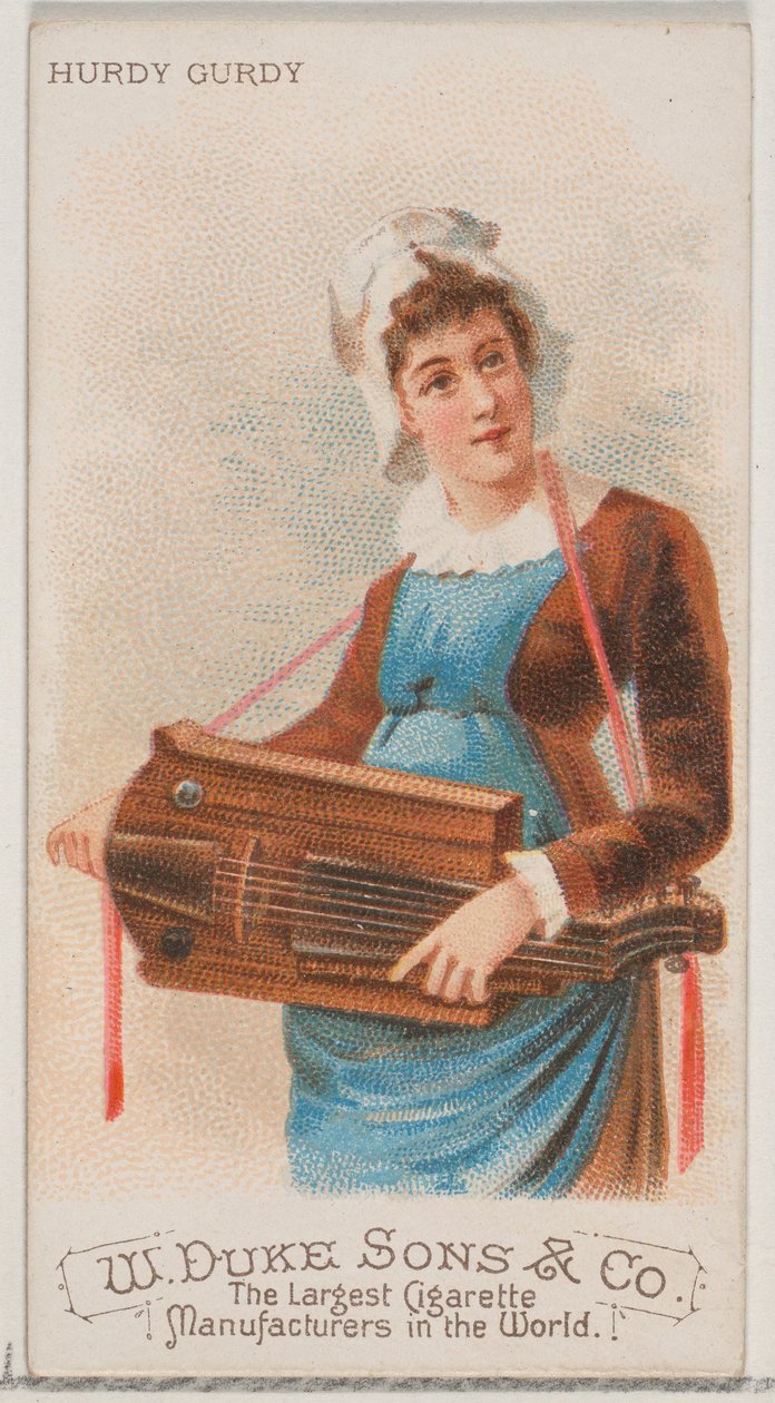 Hurdy Gurdy, fra Musical Instruments-serien N82 til Duke-cigaretter, 1888., 1888. af Schumacher and Ettlinger