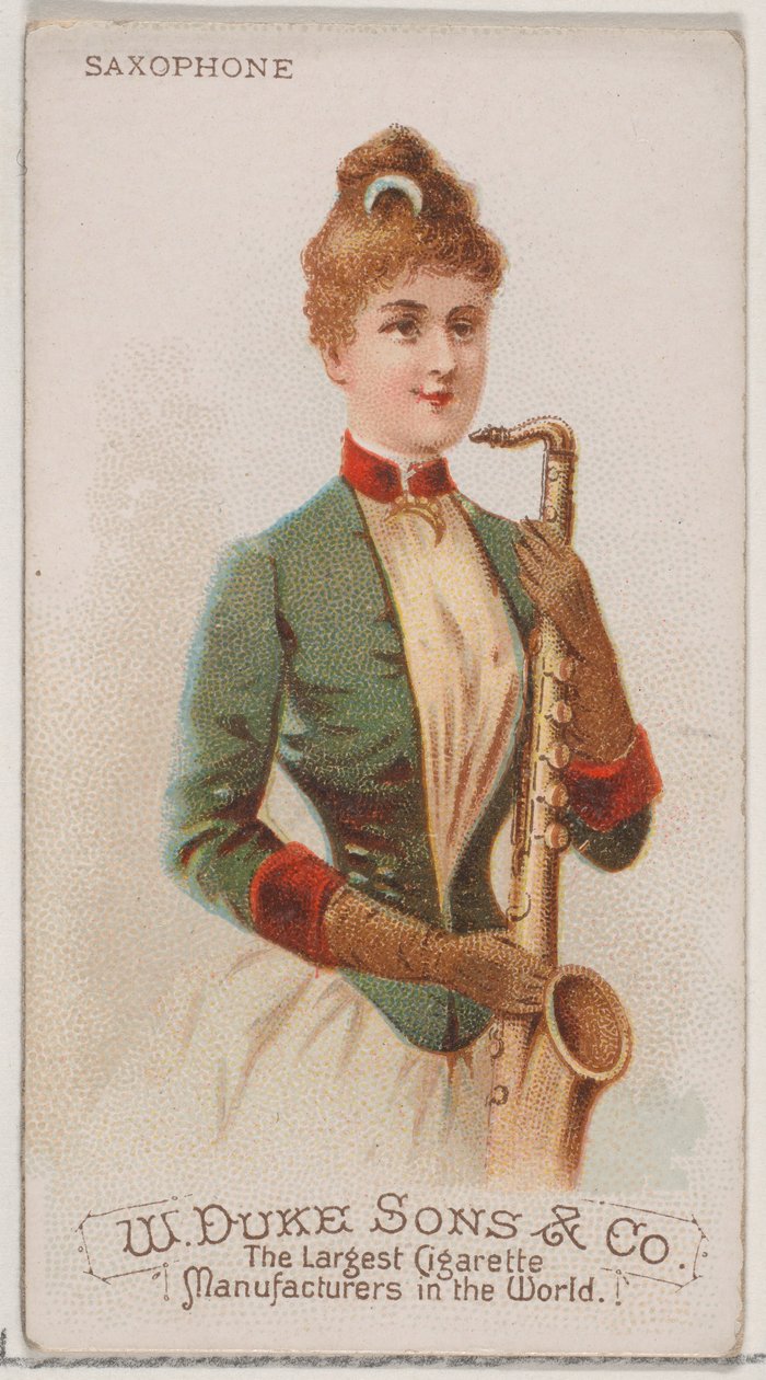 Saxofon, fra Musical Instruments-serien N82 til Duke-cigaretter, 1888., 1888. af Schumacher and Ettlinger