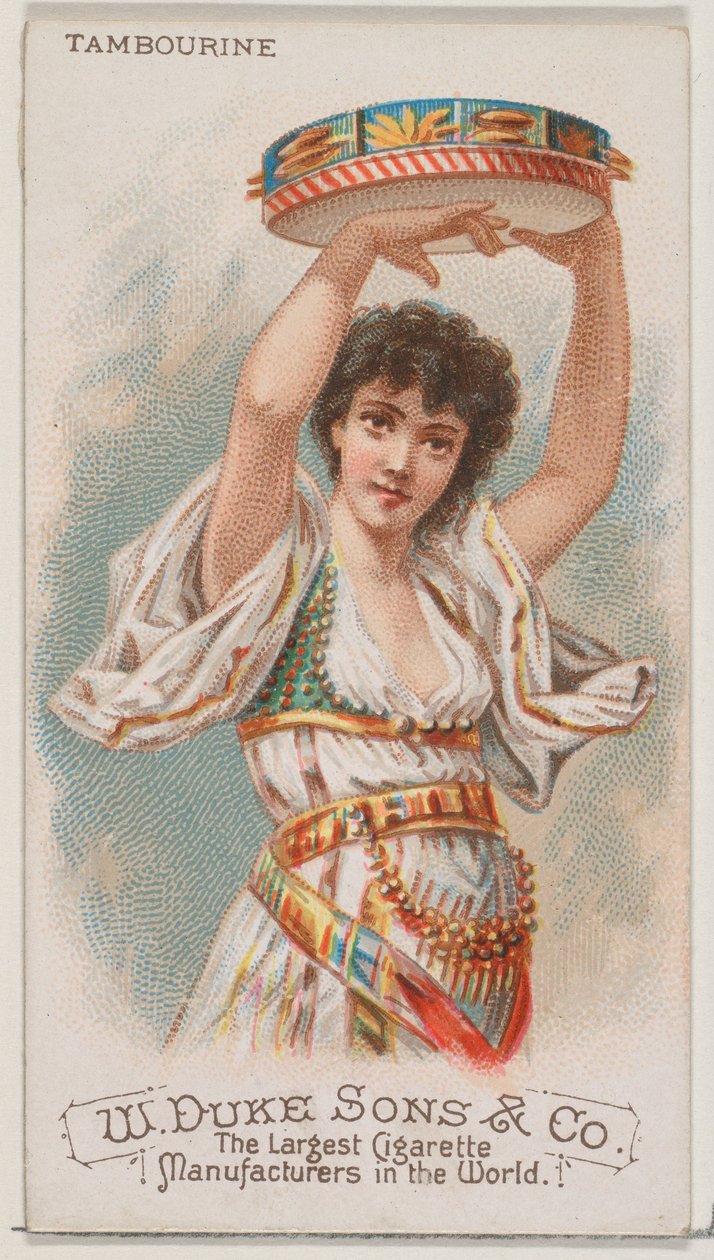 Tamburin, fra Musical Instruments-serien N82 til Duke-cigaretter, 1888., 1888. af Schumacher and Ettlinger